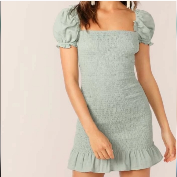 BiBi Smocked Body Off Shoulder Check Dress main image 0